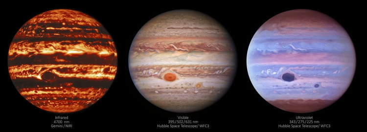 jupiter in 3 farkli isiktaki goruntusu uzay